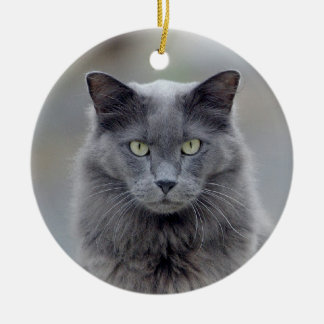 Kerstversiering met grijze kat keramisch ornament