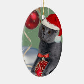 Kerstversiering met grijze kat keramisch ornament (Rechts)