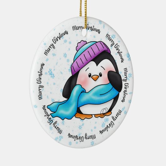 Kerstversiering met kleine winterpepa Penguin Keramisch Ornament (Rechts)