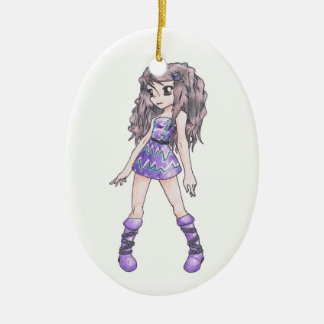 kerstversiering met meisje in Paarse dress & Boots Keramisch Ornament