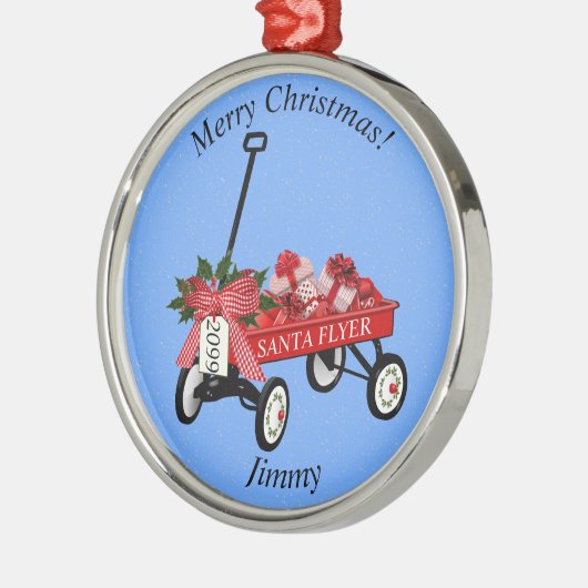 Kerstversiering met naam en datum Wagon Metalen Ornament (Links)
