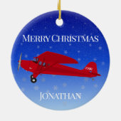 kerstversiering met rood vliegtuig keramisch ornament (Achterkant)