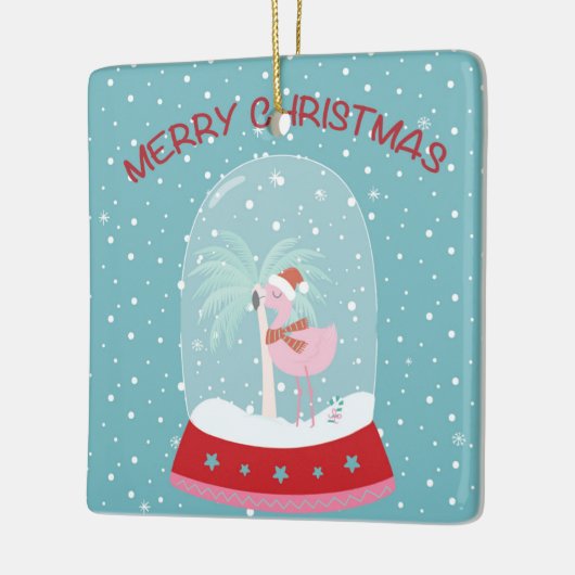 kerstversiering met roze flamingo keramisch ornament (Links)