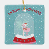 kerstversiering met roze flamingo keramisch ornament (Voorkant)