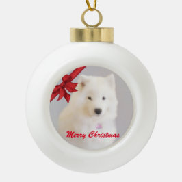 kerstversiering met Samoyed; keramische bal Ornament