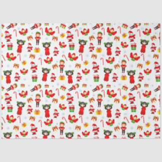 Kerstversiering met sneeuwpoppen, elven, engelen tissuepapier