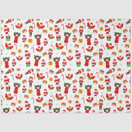 Kerstversiering met sneeuwpoppen, elven, engelen tissuepapier (Voorkant)