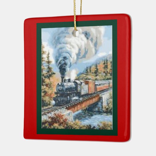 Kerstversiering met stuurmachinetrain keramisch ornament (Links)