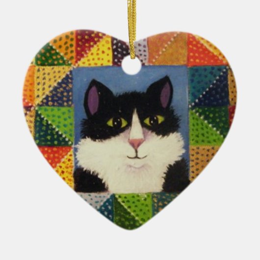 Kerstversiering met Tuxedo Cat Keramisch Ornament (Voorkant)