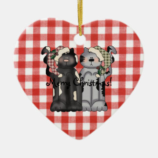 Kerstversiering met twee katten keramisch ornament