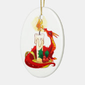 kerstversiering met vuurdraak keramisch ornament (Links)