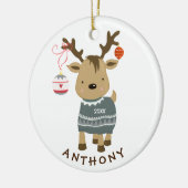 kerstversiering met winterrennier keramisch ornament (Links)