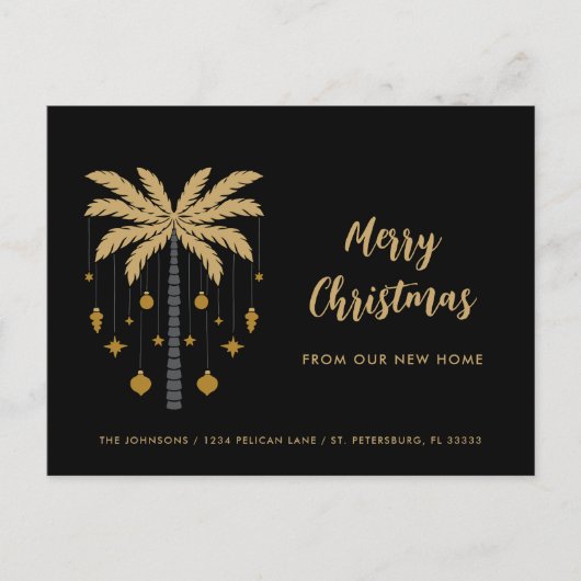 Kerstversiering op Palm Tree New Home Aankondigingskaart (Voorkant)