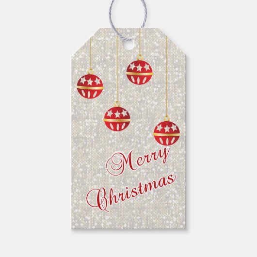 Kerstversiering op witte pailletten cadeaulabel (Voorkant)