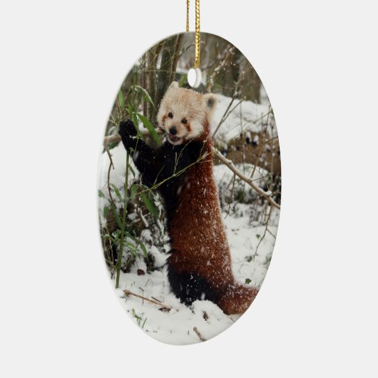 Kerstversiering - rode panda keramisch ornament (Rechts)