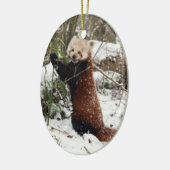 Kerstversiering - rode panda keramisch ornament (Links)