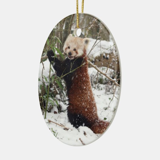 Kerstversiering - rode panda keramisch ornament (Links)