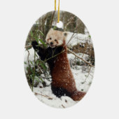 Kerstversiering - rode panda keramisch ornament (Achterkant)