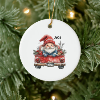 Kerstversiering Santa Gnome 2024 Keramisch Ornament