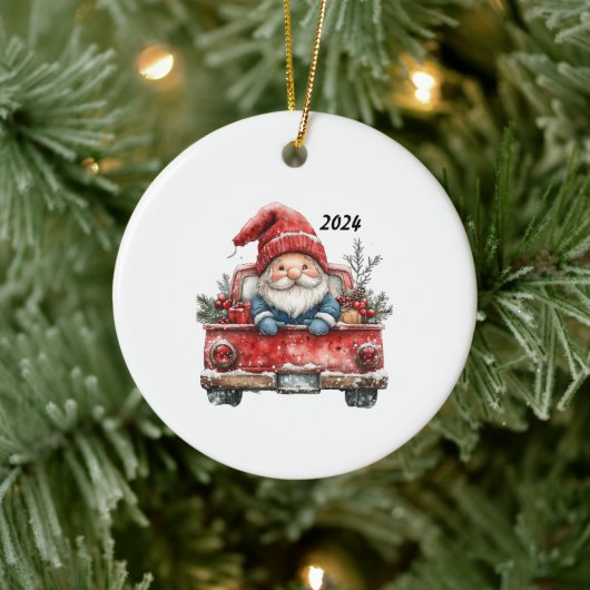 Kerstversiering Santa Gnome 2024 Keramisch Ornament (Boom)