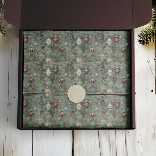 Kerstversiering uit grootmoeders tijd op een blauw tissuepapier