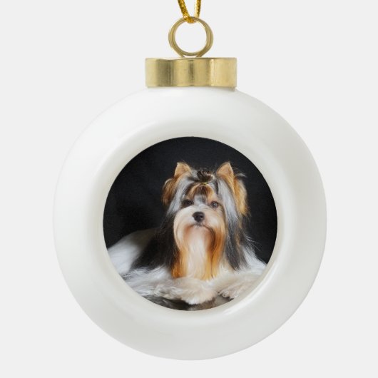 kerstversiering van Biewer Terrier Keramische Bal Ornament (Voorkant)
