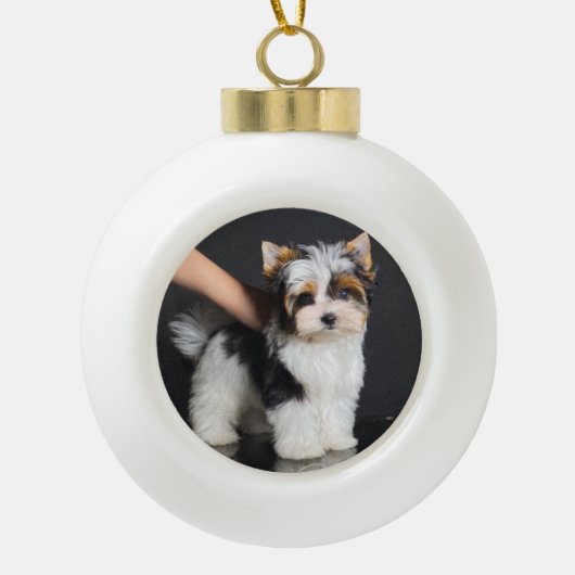 kerstversiering van Biewer Terrier Keramische Bal Ornament (Voorkant)