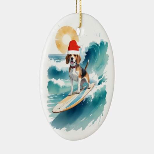 Kerstversiering van de Santa Beagle Keramisch Ornament (Rechts)