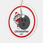 Kerstversiering van Sock Monkey Bowling Boy Keramisch Ornament (Links)