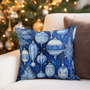 Kerstversiering Vintage Blauw Wit Kussen