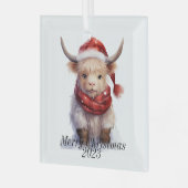 Kerstversiering voor hoogland Koe Glas Ornament (Voorkant links)