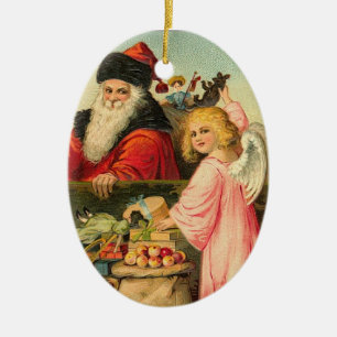 Kerstversiering voor kerstmis in Santa and Angel Keramisch Ornament