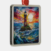 Kerstversiering vuurtoren metalen ornament (Rechts)