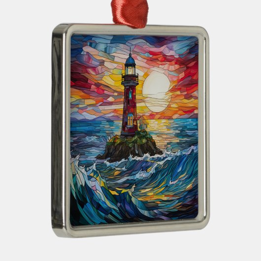 Kerstversiering vuurtoren metalen ornament (Rechts)