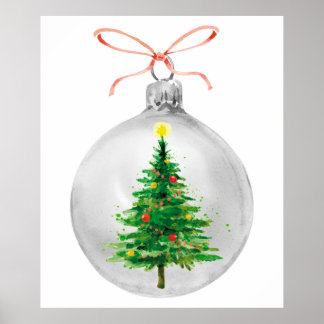 Kerstversiering waterverf met kerstbomen poster
