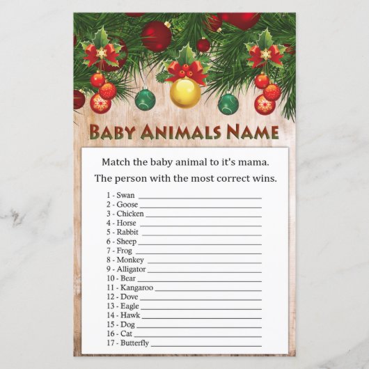 kerstversieringen Baby Dieren Naam Game (Voorkant)