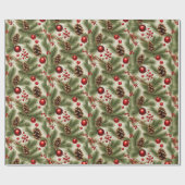 Kerstversieringen, dennenappels, dennentakken cadeaupapier (Vlak)