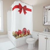 Kerstversieringen in rood en goud douchegordijn (In situ)