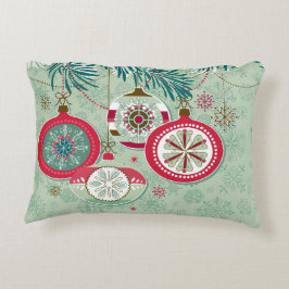 Kerstversieringen met blauwe en rode retro accent kussen