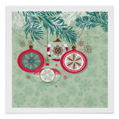 Kerstversieringen met blauwe en rode retro perfect poster (Voorkant)