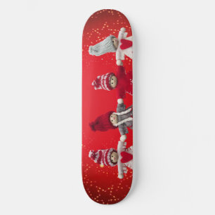 kerstversieringen op een rode achtergrond skateboard