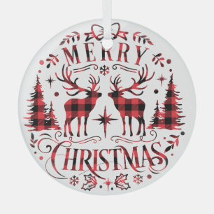 Kerstversieringen, Rendieren Kerstbomen Glas Ornament