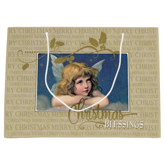Kerstverslaafden Vintage Angel Groot Cadeauzakje (Voorkant)