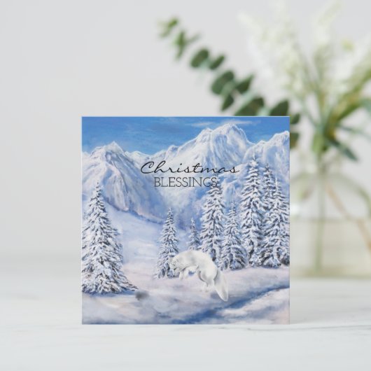 Kerstverslaafden Winterlandschap en witte vos Kaart (Staand voorkant)