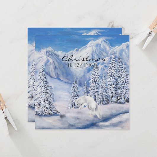 Kerstverslaafden Winterlandschap en witte vos Kaart (Voorkant / Achterkant in situ)