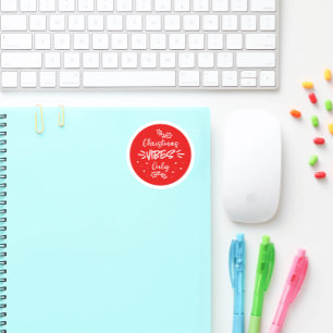 kerstvibes alleen Typografie Red White Ronde Sticker