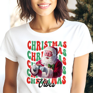 Kerstvibes Santa Retro Vakantie Tri-Blend Shirt