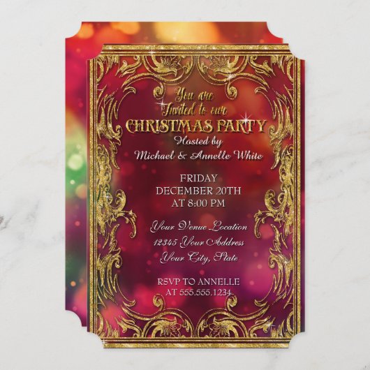 kerstviering Gold Glitter Sparkle Party nodigt uit Kaart (Voorkant / Achterkant)
