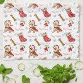 kerstviering met Yorkie Pattern Theedoek (Gevouwen)
