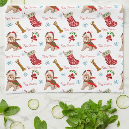 kerstviering met Yorkie Pattern Theedoek (Gevouwen)